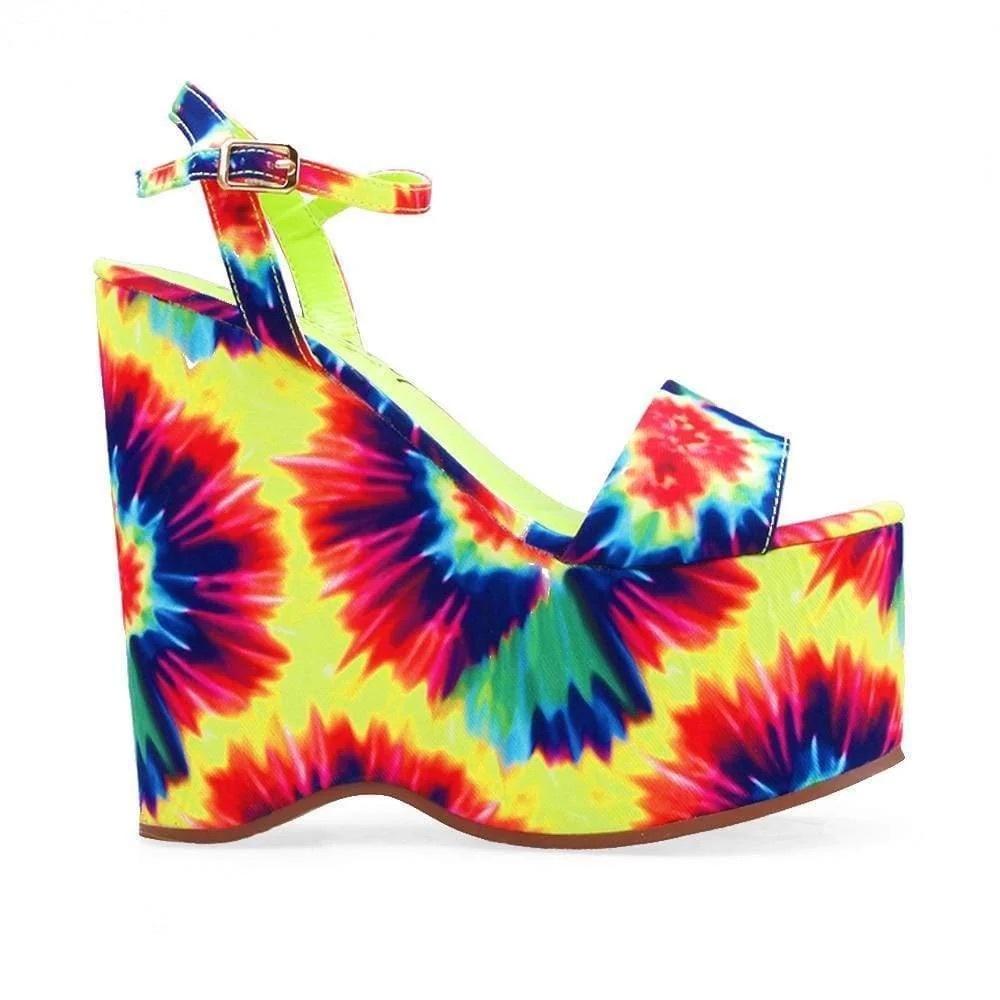Colorful Tie-Dye Platform Wedge Sandals by Privileged